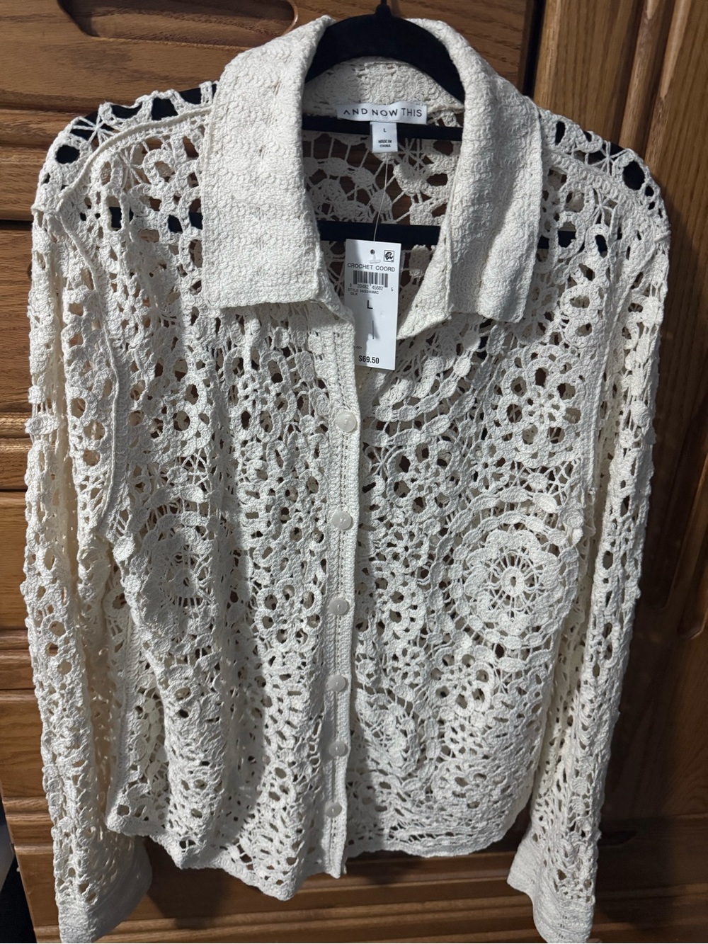 And now this Cream Crochet Button-Front Women's Top size L